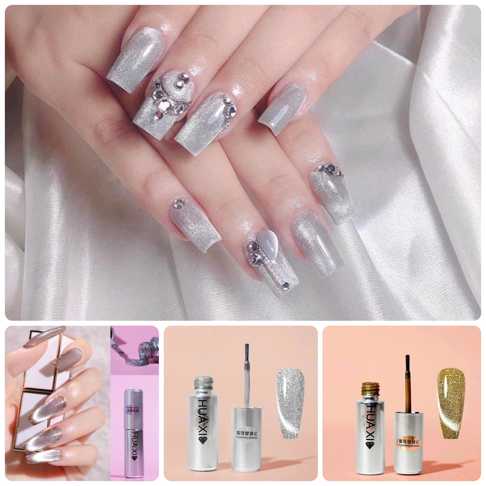 Sơn Móng Tay - Sơn gel mắt mèo HUAXI BẠC chai 15ml dùng chăm sóc trang trí móng làm nail shop HNnail thời trang nữ