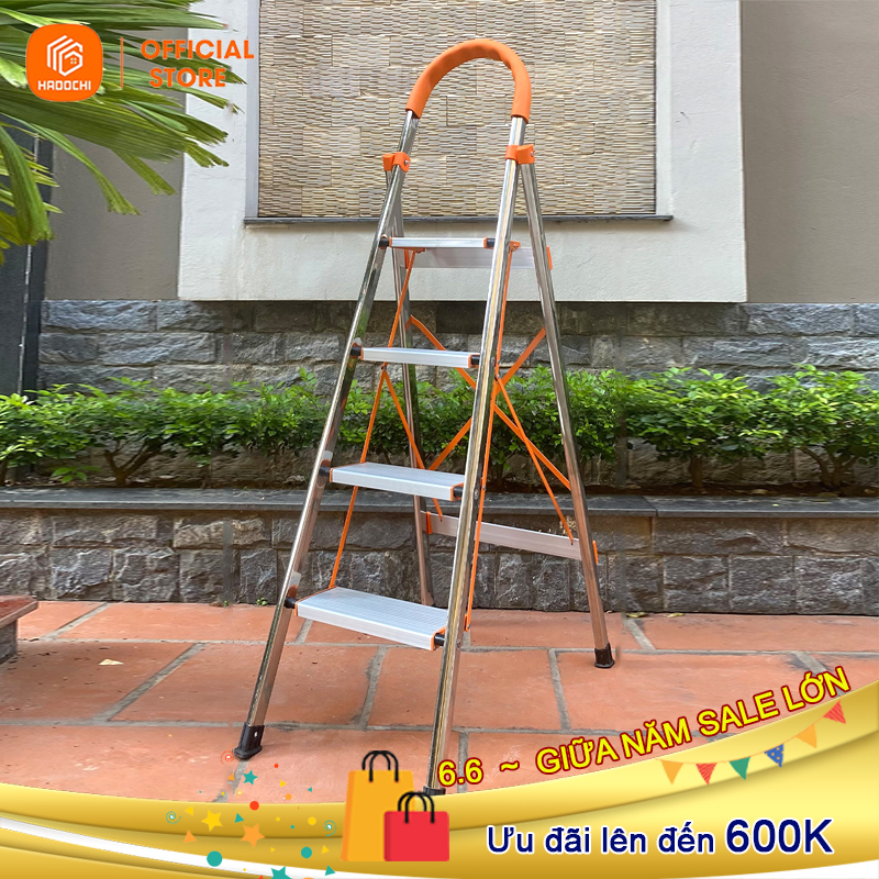 Thang ghế inox cao cấp 3, 4, 5, 6, 7 bậc hadochi thang chữ a inox gia đình gấp gọn tiện lợi cao 210cm