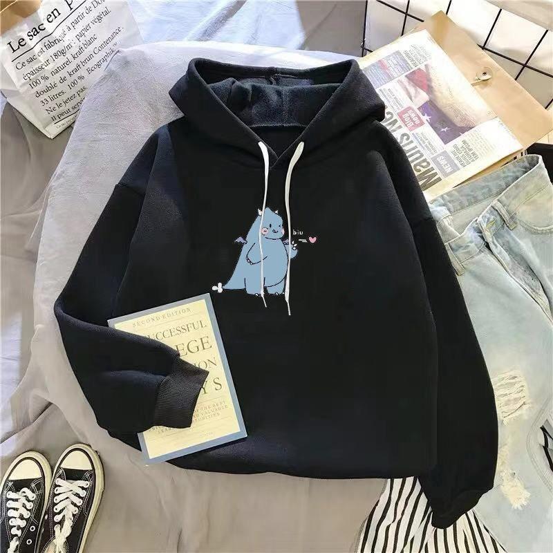 Áo nỉ hoodie in hình họa tiết cao cấp . hình khủng long cute form áo rộng rãi freesize dưới 60kg không bong xù phong cách hàn quốc