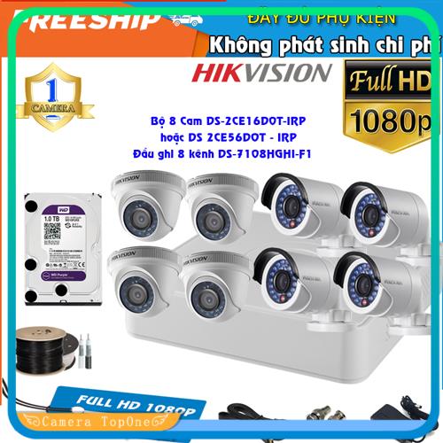 Trọn Bộ Camera Hikvision Full HD 1080P 2.0M - Bộ 8 Camera Đầy Đủ Phụ Kiện Kèm HDD 1TB