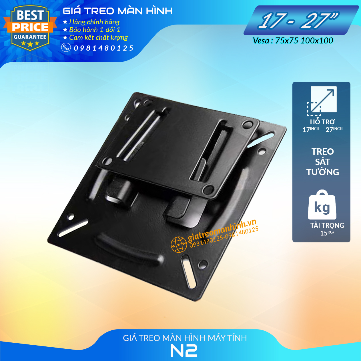 Giá Treo Màn Hình 14 - 27 Inch Sát Tường 1 Cm - Model: N2 - Siêu Sát Tường - Lắp đặt đơn giản