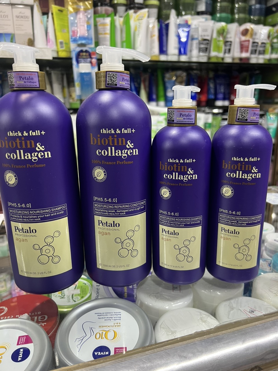 Cặp dầu gội xả kích thích mọc tóc biotin collagen petalo italy
