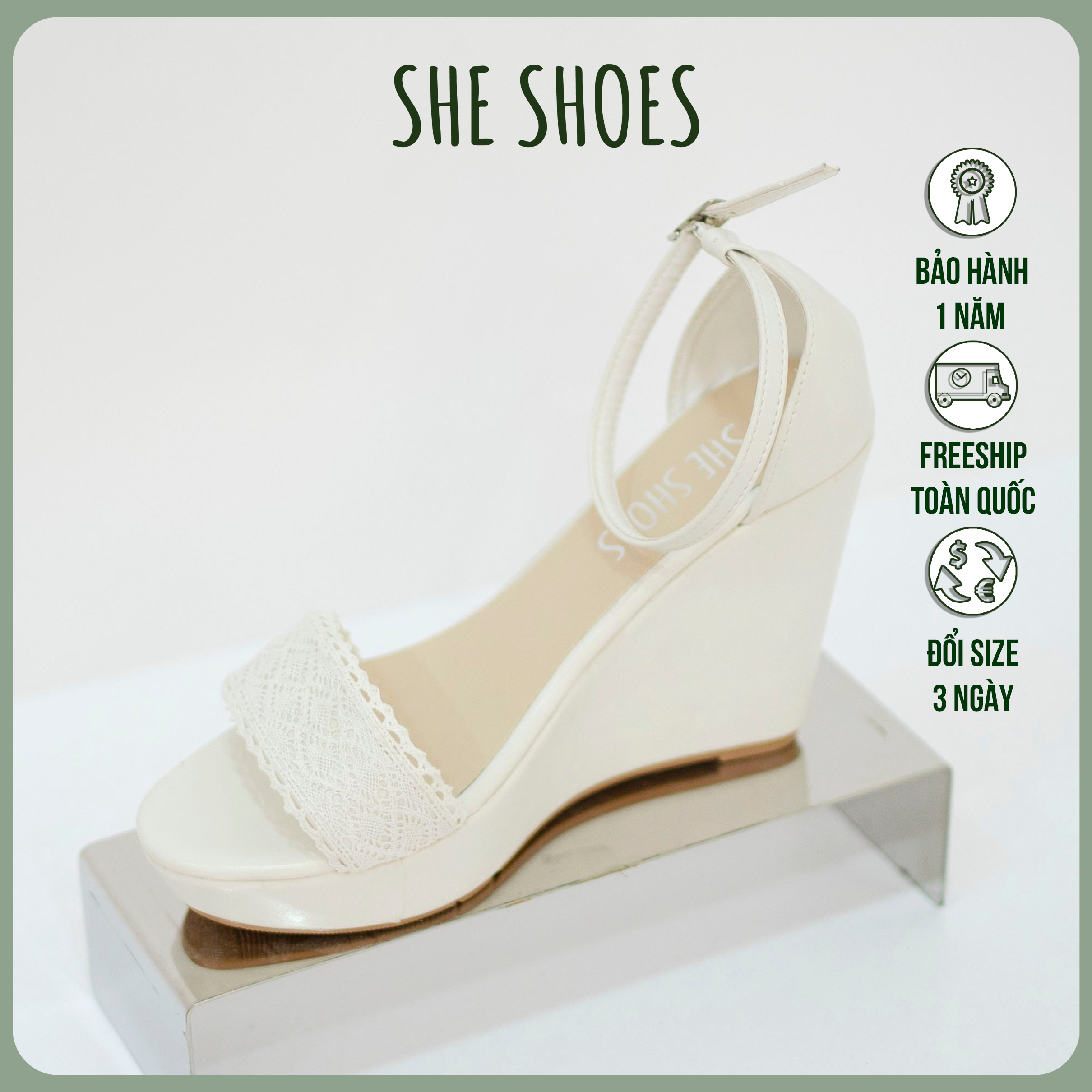 Sandal xuồng trắng phối ren xinh xắn 11p, độc quyền she shoes - sdx11001