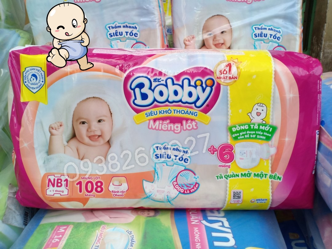 Miếng Lót Sơ Sinh Bobby NB1 108 miếng + Tặng 6 Tã Quần