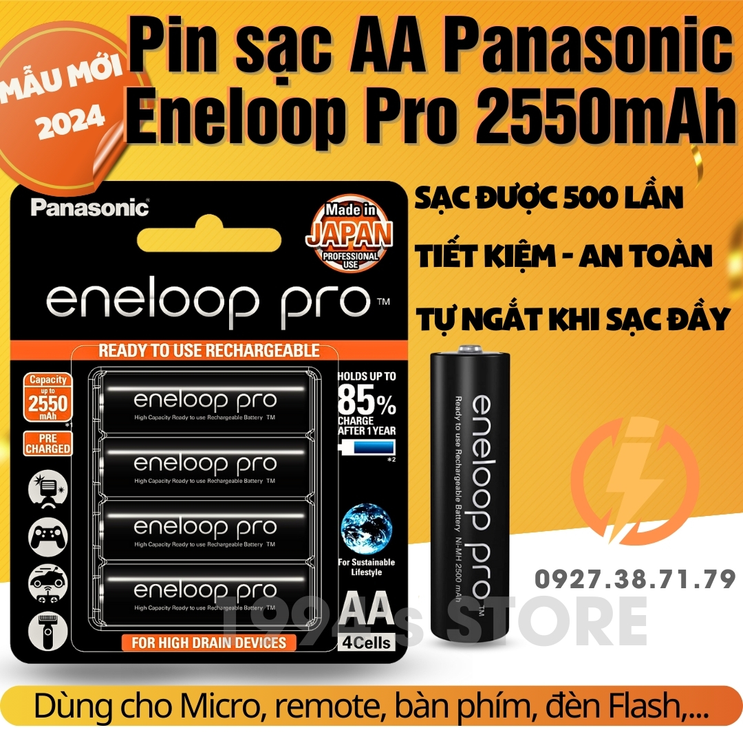Pin sạc AA/AAA Panasonic Eneloop Pro 2550mAh 950mAh dùng cho bàn phím, chuột, remote, micro karaoke, đèn flash máy ảnh,...