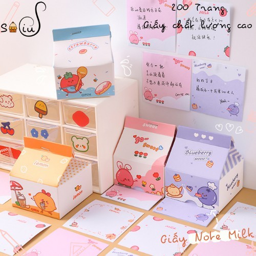Giấy note ghi chú hộp sữa milk 100 tờ Sociu