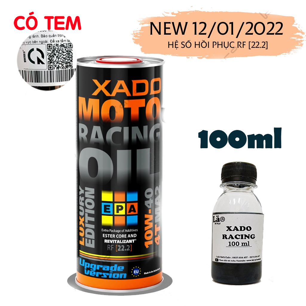 Chai Lẻ 1.1 Lít Nhớt Xado Racing 10w40 Mẫu Mới - Nhớt Ester Full Tổng Hợp Cao Cấp Cho Xe Máy, Moto - Sản Xuất Tại Châu Âu - Siêu Thị Nhớt
