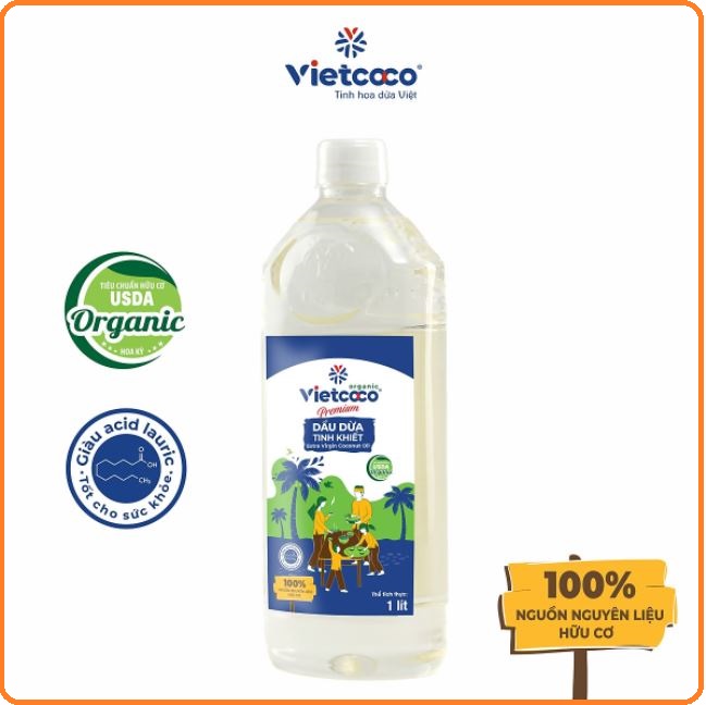 Dầu Dừa Tinh Khiết Organic Vietcoco 1L - Dưỡng Tóc, Dưỡng Da