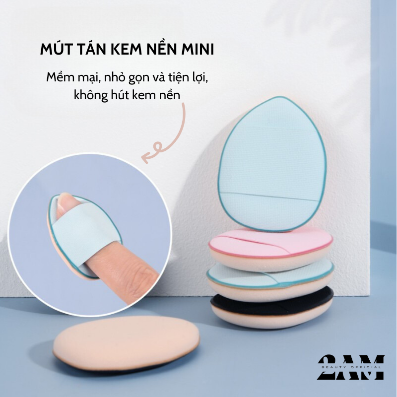 Set 5 Mút Tán Kem Nền, Mút Tán Kem Che Khuyết Điểm Bằng Ngón Tay Mini Tiện Dụng Có Hộp Nhựa