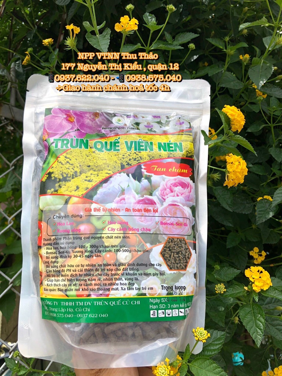 Phân bón viên nén trùn quế tan chậm túi 1kg .hữu cơ trùn quế viên nén nguyên chất tan chậm