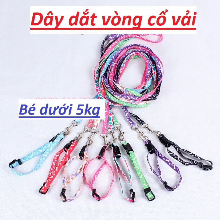 Dây dắt vòng cổ chó mèo bản 1cm - dây dắt vải kèm vòng cổ thú cưng
