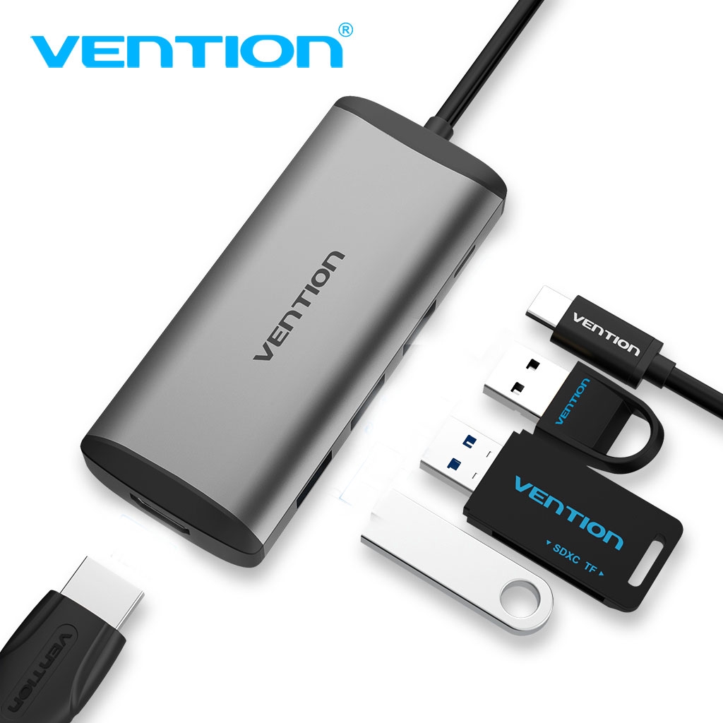 Hub chia cổng vention chuyển đổi từ usb type c sang cổng hdmi 4k cổng sạc pd usb 3.0 5 trong 1 cho macbook, samsung dex