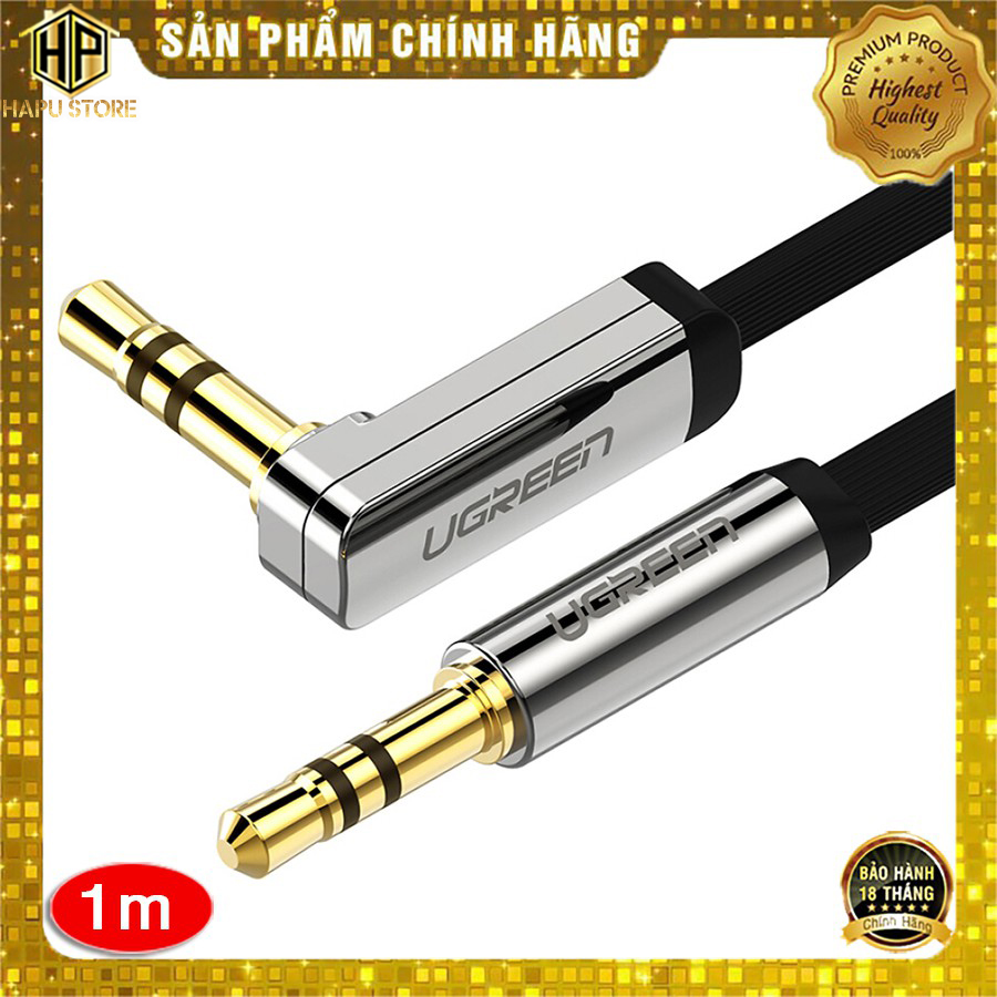 Cáp âm thanh 2 đầu 3.5mm ugreen 10597 dài 1m dây dẹt đầu vuông góc 90 độ - hapustore