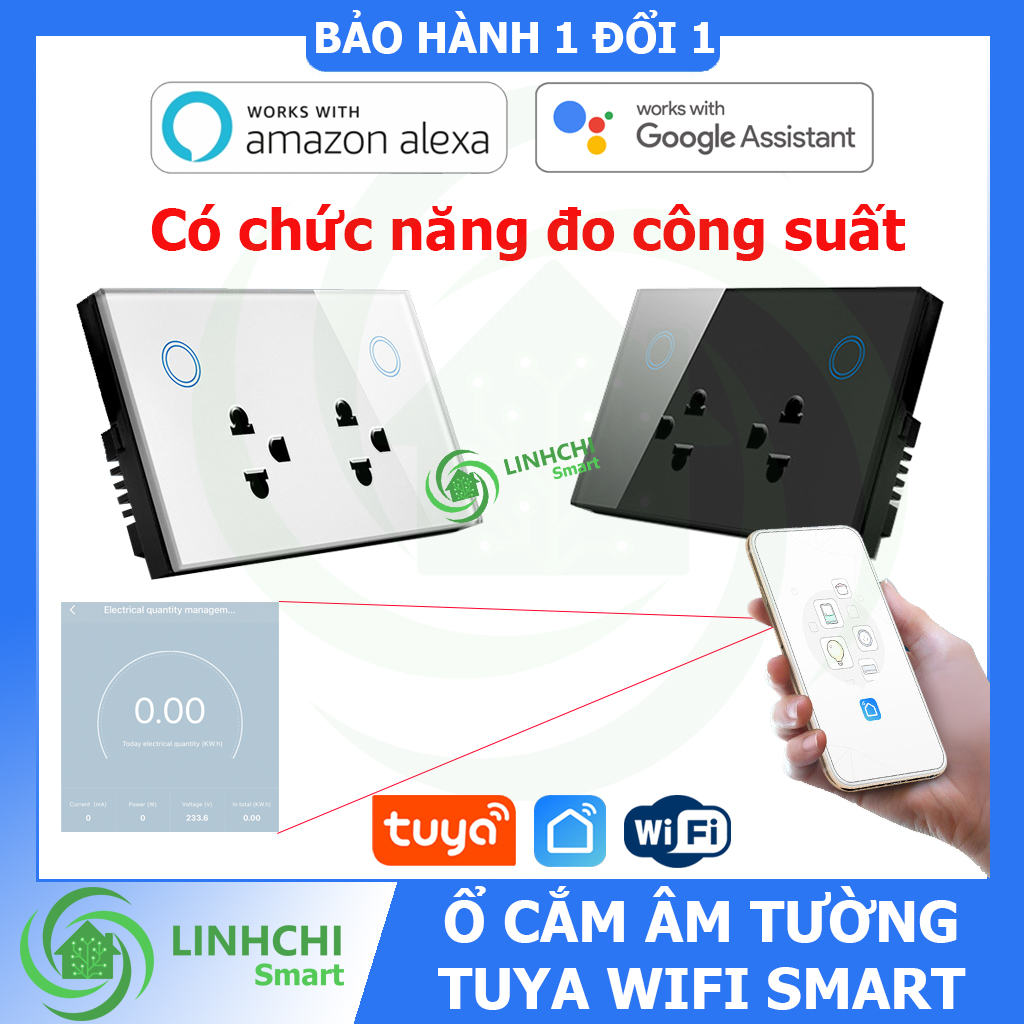 Ổ cắm điện âm tường điều khiển từ xa trên điện thoại Tuya WIFI có chức năng đo điện áp công suất tiêu thụ khi dùng