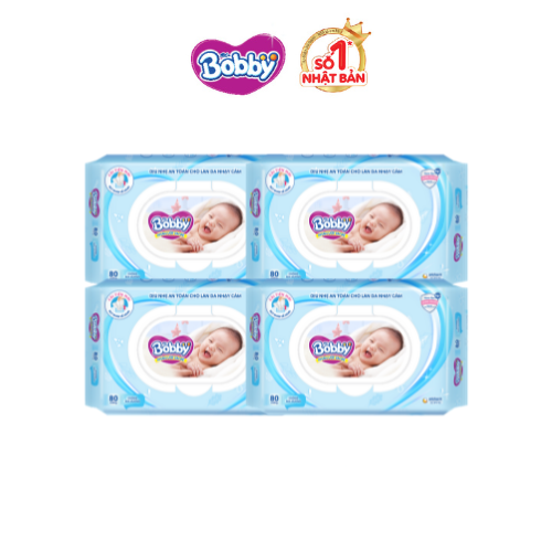   QT_Bobby  Combo 4 khăn giấy ướt trẻ em không mùi 80 miếng 