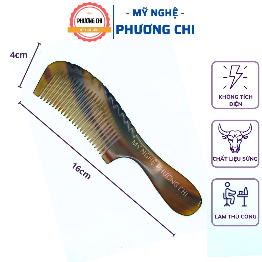 Lược sừng trâu chuôi bầu trơn, lược chải tóc gỡ rối massage đầu - Mỹ Nghệ Phương Chi