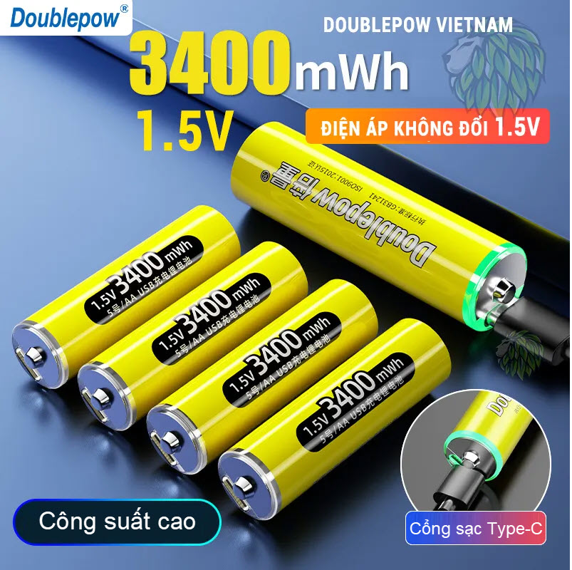 Pin sạc 1.5V AA 3400mWh Doublepow sạc trực tiếp bằng cổng USB. Doublepow AA 3400mWh Li-ion Batteries,Rechargeable