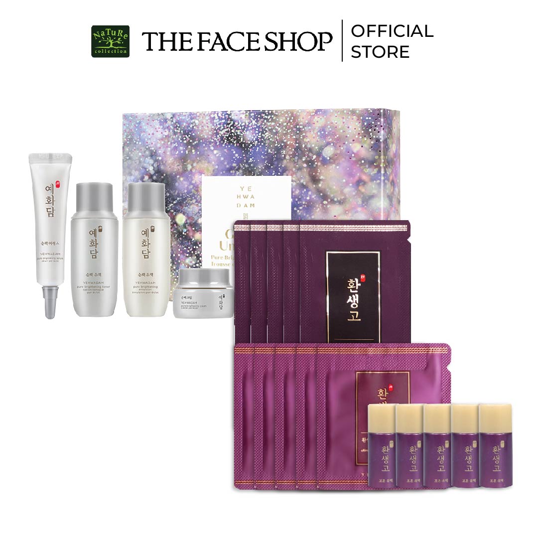 Combo bộ sản phẩm dưỡng da trắng sáng 4pcs+kem dưỡng+tinh chất+sữa dưỡng trẻ hóa da thefaceshop 1.2mlx15