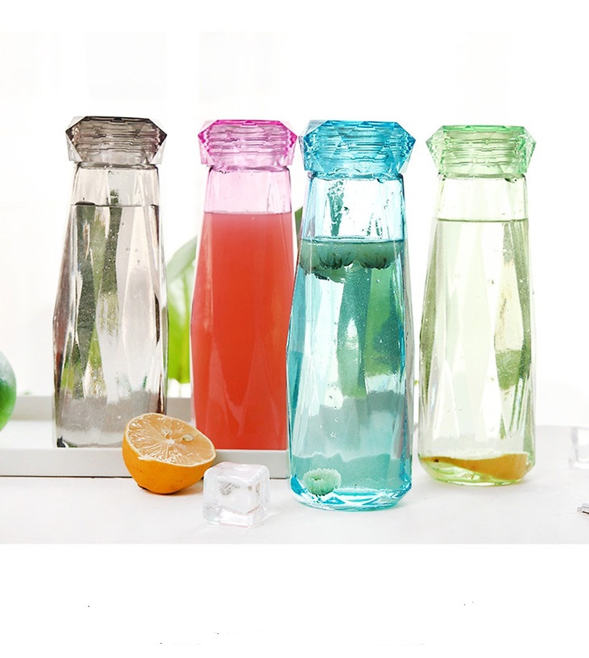 Bình Thủy Tinh Nhiều Màu Đựng Nước Hình Dáng Kim Cương Chất Liệu Cao Cấp - Bình Đựng Nước 500ml (MÀU NGẪU NHIÊN)