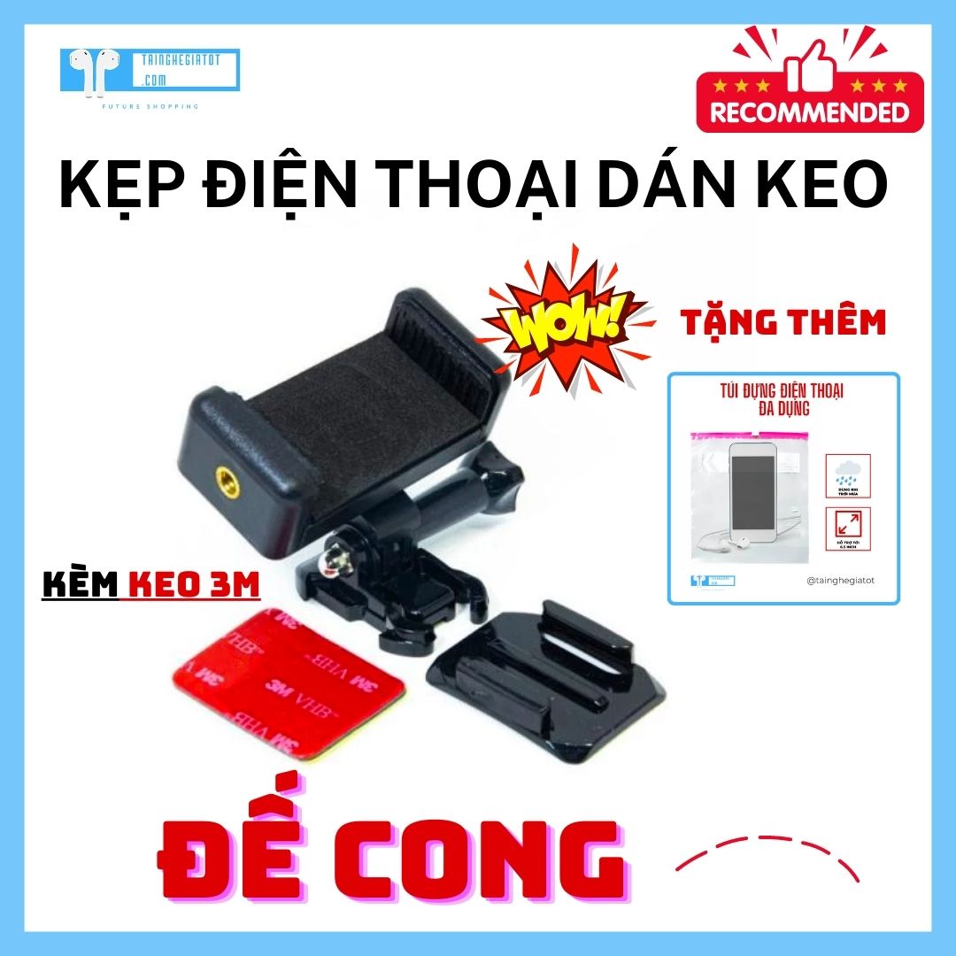 Kẹp Điện Thoại Dán Lên Xe Máy ĐẾ CONG, Có Đế Cài Dễ Tháo Lắp KÈM băng dính 3M 2 mặt Siêu Chặt - Siêu dính 5.4-8.5 cm