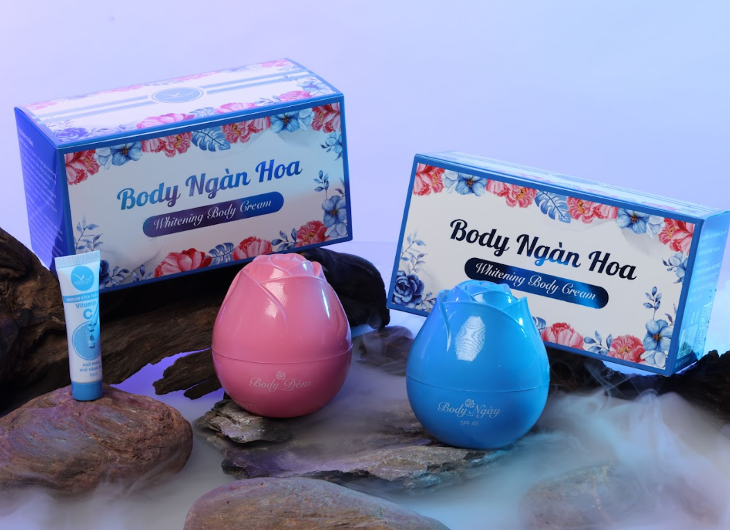 Kem boby trắng da Ngàn Hoa Vip White ngày và đêm tặng kèm kích trắng Vip white Vitamin C và Muỗng Thoa Kem Body Vip White