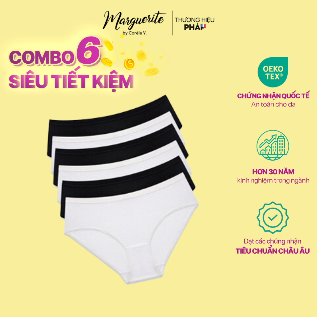 Marguerite vải Cotton lưng cao thấm hút mồ hôi chuẩn an toàn quốc tế OEKO-TEX từ Corèle Pháp - 06145