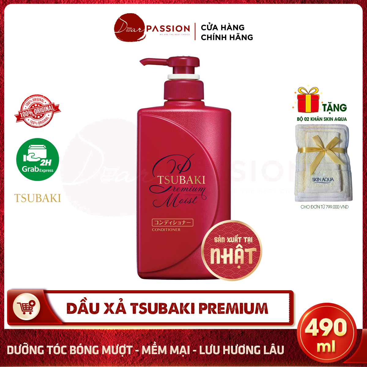 Dầu xả tsubaki màu đỏ phục hồi và dưỡng tóc bóng mượt - tsubaki premium moist