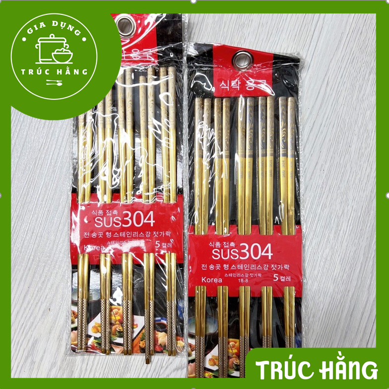 Set 5 đôi đũa inox 304 Hàn Quốc mạ vàng cao cấp - Đũa Chống Trượt