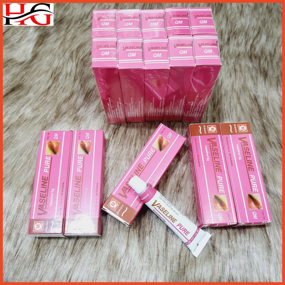 VASELINE PURE QM 10 G phòng chống nứt môi  khô môi nứt nẻ da chân tay.vết phỏng nhẹ.