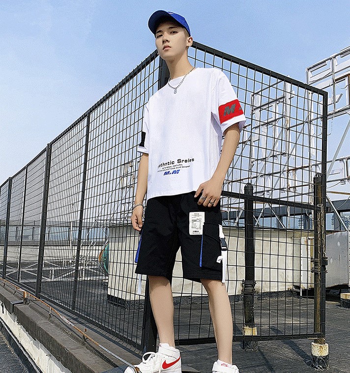 Bộ Quần Áo Thun Nam Họa Tiết Chữ M.M Phối Quần Short Đùi Túi Hộp Dáng Thể Thao Năng Động HNDC V2 TrangStore MEN QA 039V1