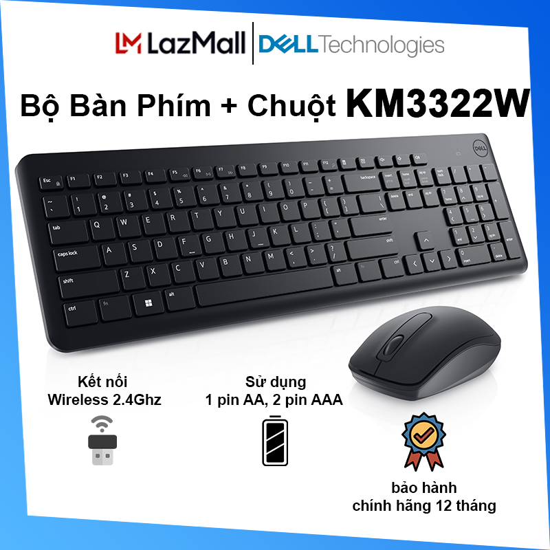 - bộ phím chuột không dây dell km3322w