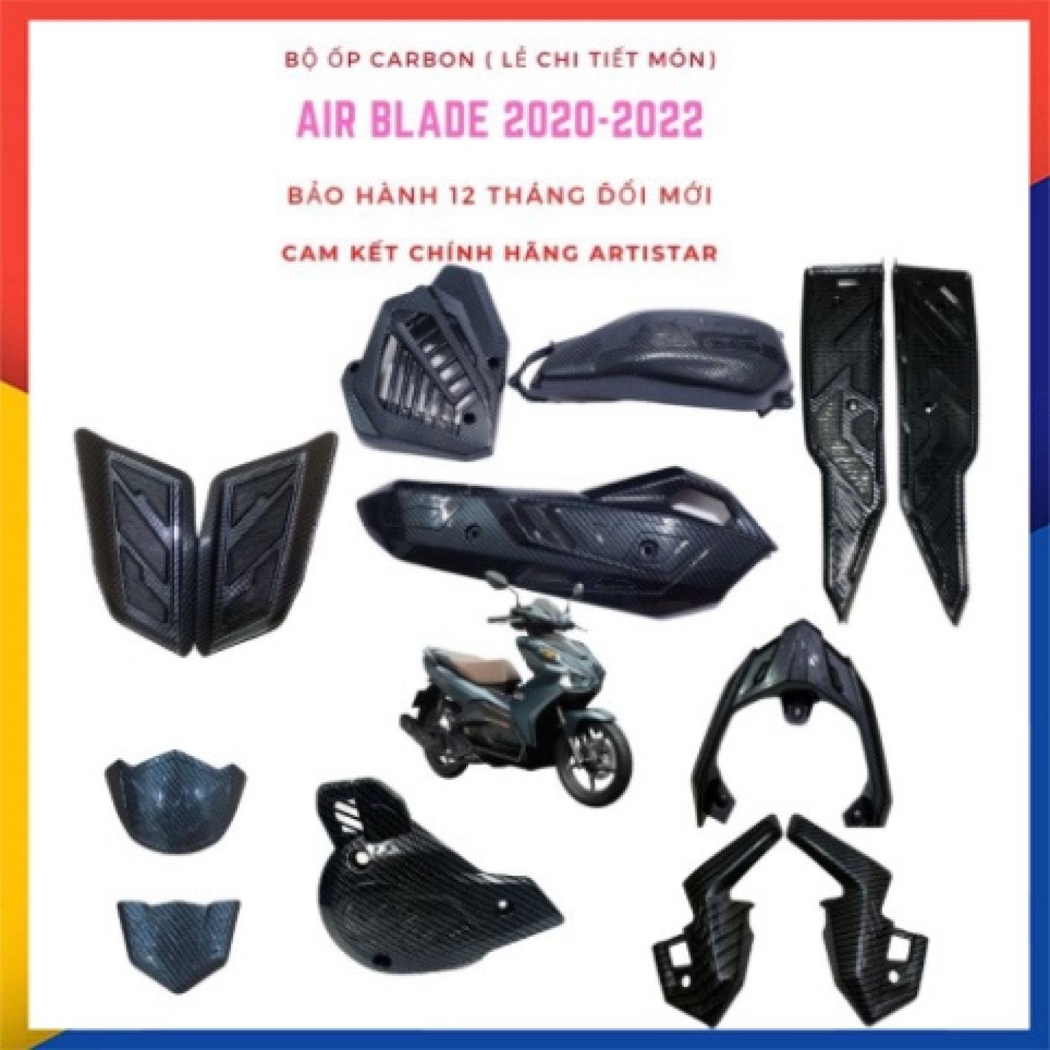 Ốp Carbon AB 2021-2022, Ốp Carbon Airblade 2021, Phụ Kiện Xe Air Blade 2020 Hàng Chính Hãng Artistar (Chi Tiết Từng Món)
