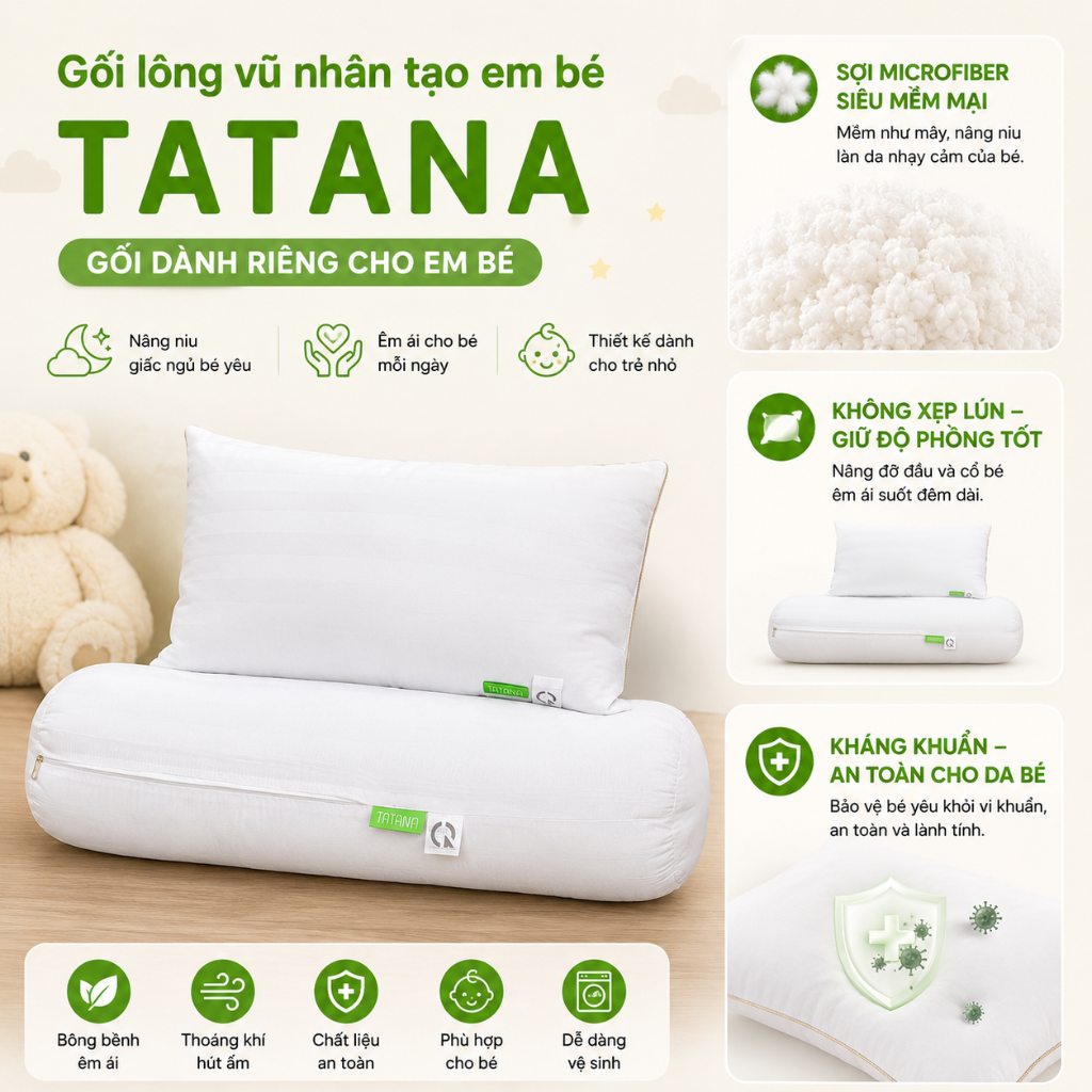Gối lông vũ nhân tạo em bé TATANA-Tặng Kèm Áo+Màu ngẫu nhiên-mềm mại - thoáng mát.
