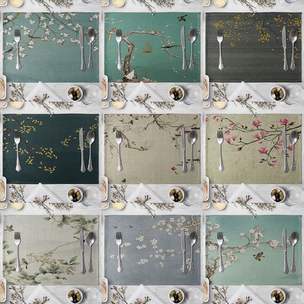 【CC】▼✸  Plum Printed Dining Placemat Home Coasters Table Mats Decor Accessories Placemats for кухня