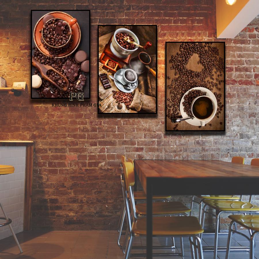 Lịch sử giá Bộ 3 tranh canvas trang trí quán cafe kèm khung viền ...