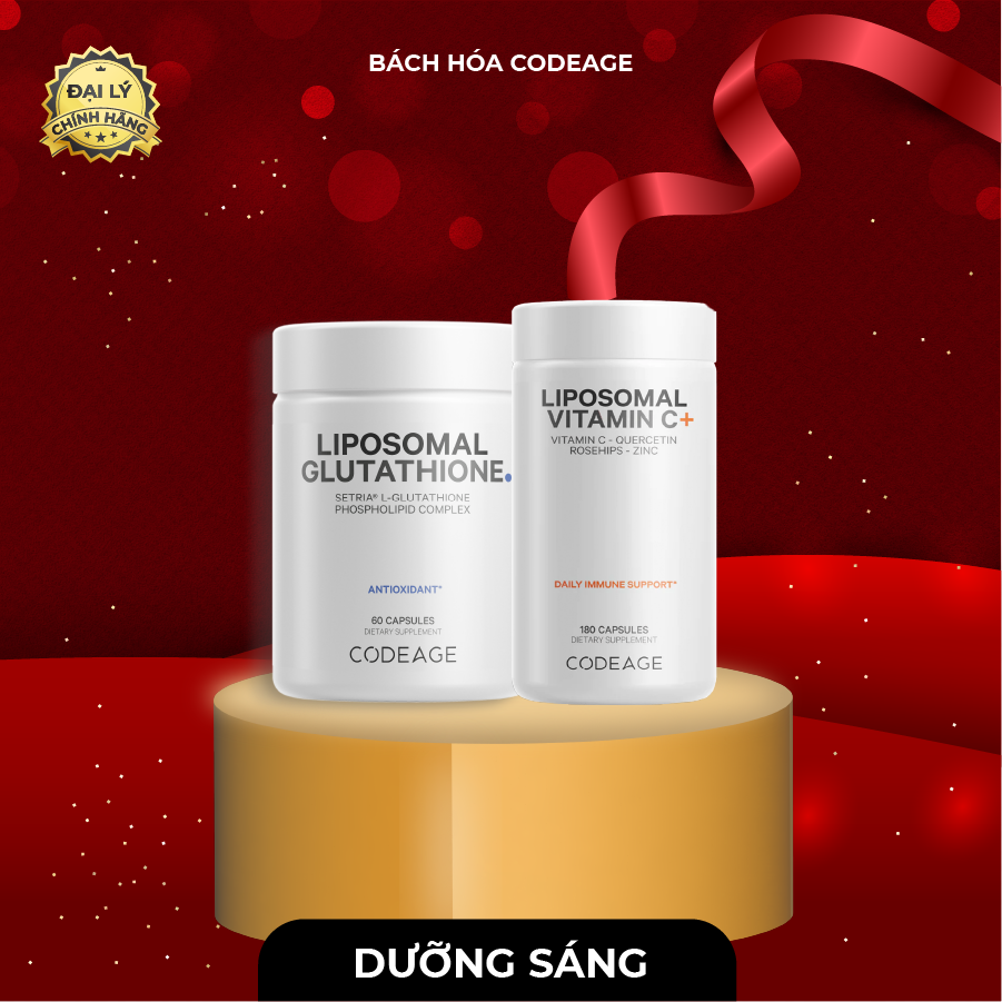 Bộ đôi codeage dưỡng sáng, chống oxy hóa liposomal glutathione + liposomal vitamin c