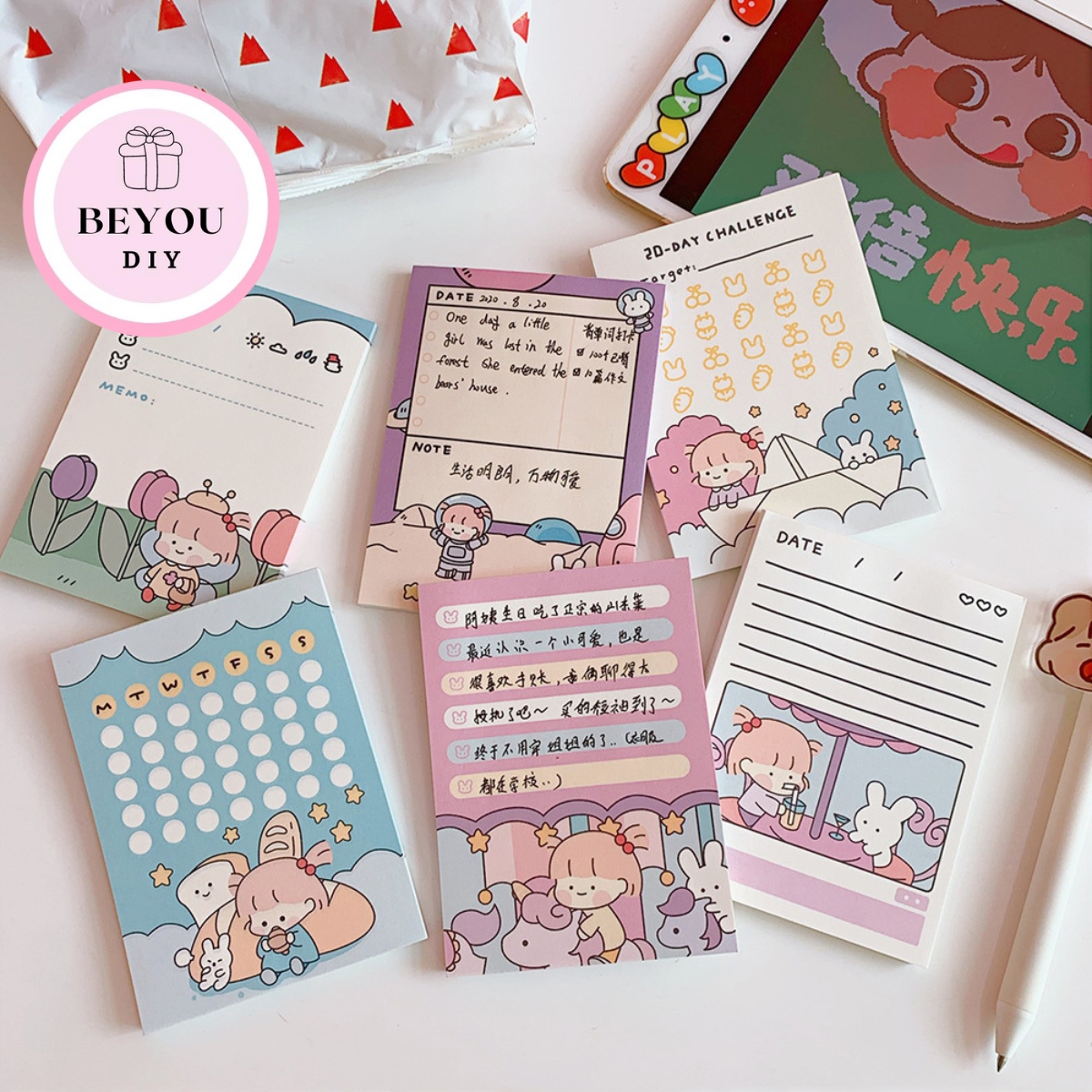 Giấy ghi chú phong cách cô gái nhật bản, giấy note cute - beyou