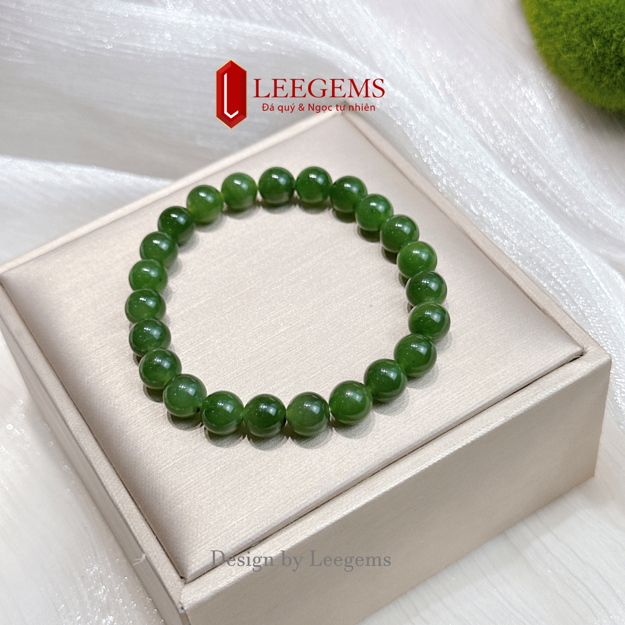 Leegems Vòng tay Ngoc Bích thiên nhiên 8li lVip hợp tất cả mệnh chất lượng đá tự nhiên size hạt 8 li màu xanh