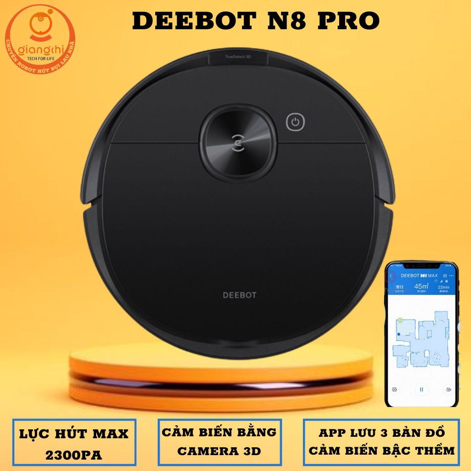 [ Trả góp 0%] Ecovacs N8 Pro - Bản màu đen -  Cảm biến bằng Camera 3D - Lực hút MAX 2600 Pa - Hàng trưng bày 99% - Lưu 3 map - Bảo Hành uy tín tại Giang Chi Ecovacs's House