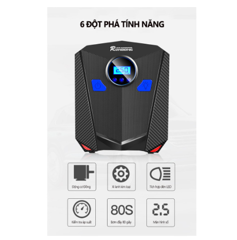 Máy bơm lốp ô tô điện tử RUNDONG - máy bơm lốp xe ô tô, máy bơm lốp xe hơi, máy bơm lốp ô tô đa năng, máy bơm lốp xe ô tô mini