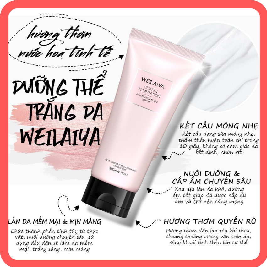 [Giảm 100k-  Mới Ra Mắt Hàng Chính Hãng] Dưỡng thể Trắng Da Hoa Hồng WEILAIYA DƯỠNG Dưỡng Ẩm Da Khô, Mịn Màng, Se Lỗ Chân Lông, Hương Thơm Gợi Cảm