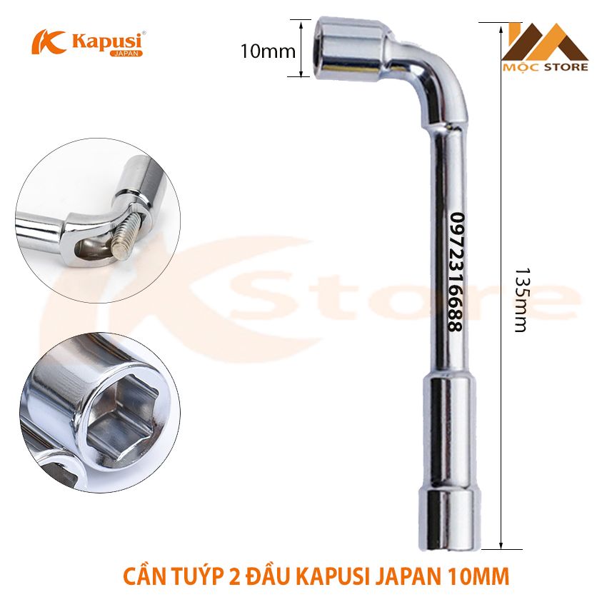 Cần tuýp 2 đầu kapusi japan 10mm - cần điếu mở bulong tiêu chuẩn nhật bản - tay vặn nhanh chữ l - cở lê ống điếu