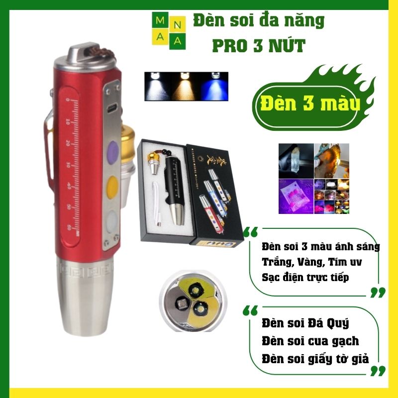 Đèn soi cua gạch soi đá quý PRO 3 màu sạc điện ánh sáng mạnh đèn soi tiền giả siêu sáng.