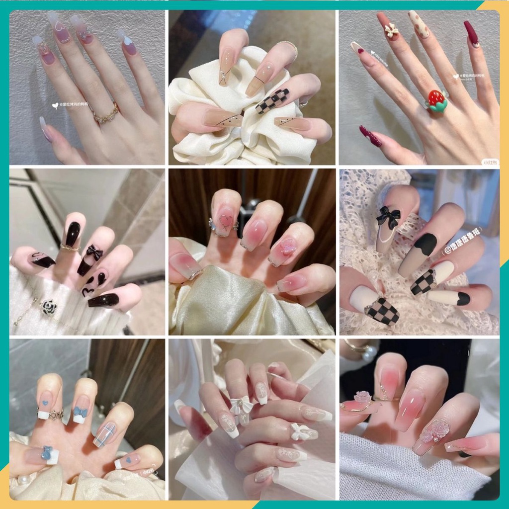 Bộ 24 móng tay giả, nail đính đá đẹp