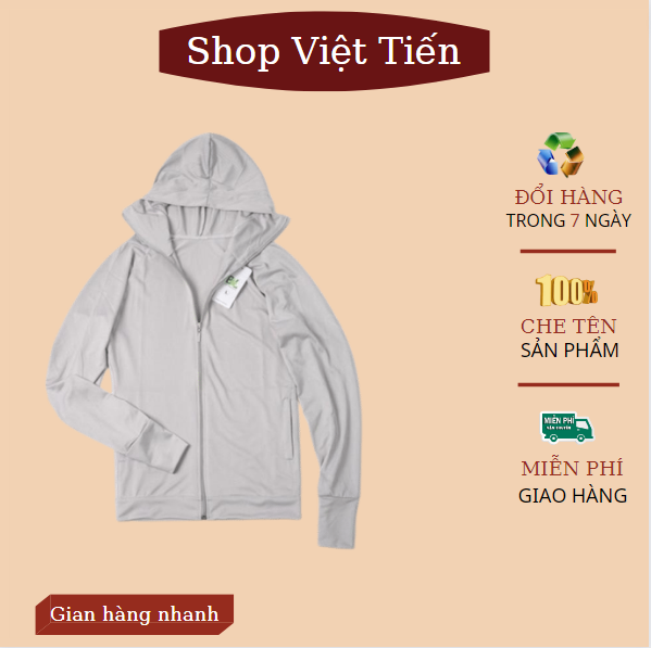 Áo chống nắng nam thông hơi chất vải thun lạnh co giãn thoáng mát,hạn chế tia UV xâm nhập,với thiết kế tay áo 2 lớp có móc tay,kiểu dáng cao cổ,có mũ trùm đầu giúp bảo vệ bạn khỏi bụi bẩn và nắng nóng VT-05 VIỆT TIẾN