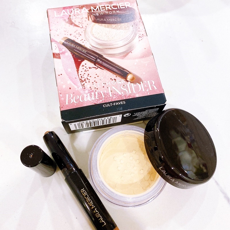 Set phấn phủ và nhũ kẻ mắt laura mercier mini size