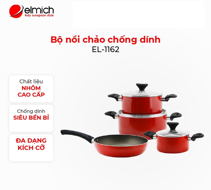Bộ nồi chảo chống dính Elmich EL- 1162 đáy 16,20, 24cm