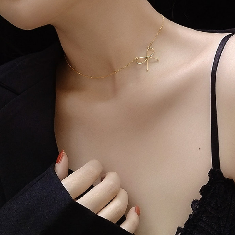 Dây Chuyền Choker Nơ Xinh Titan Ko Đen TT 3055