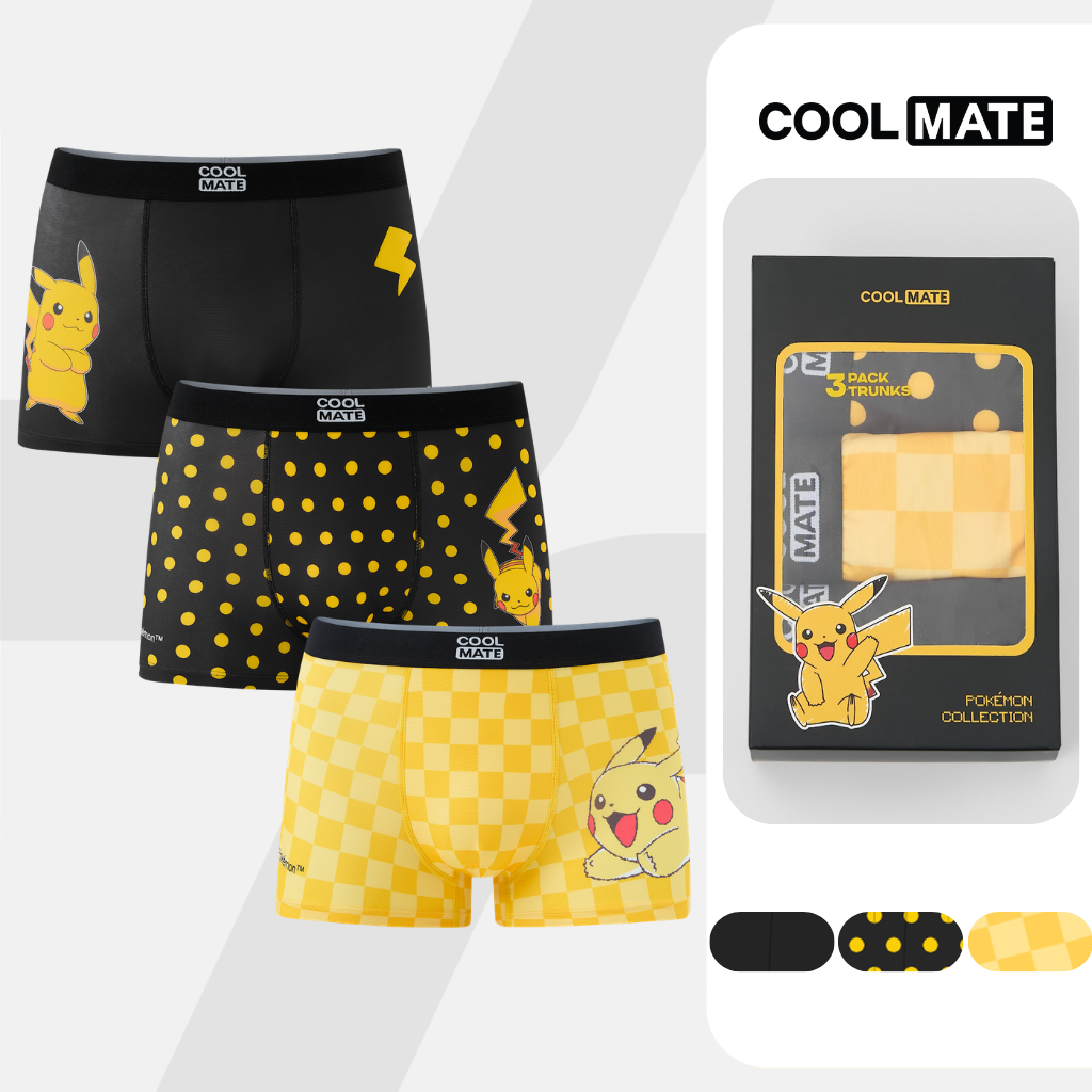 [MỚI]Quần lót nam Trunk Pokemon, Quần sịp đùi nam Pikachu mềm mại, co giãn, thấm hút Coolmate