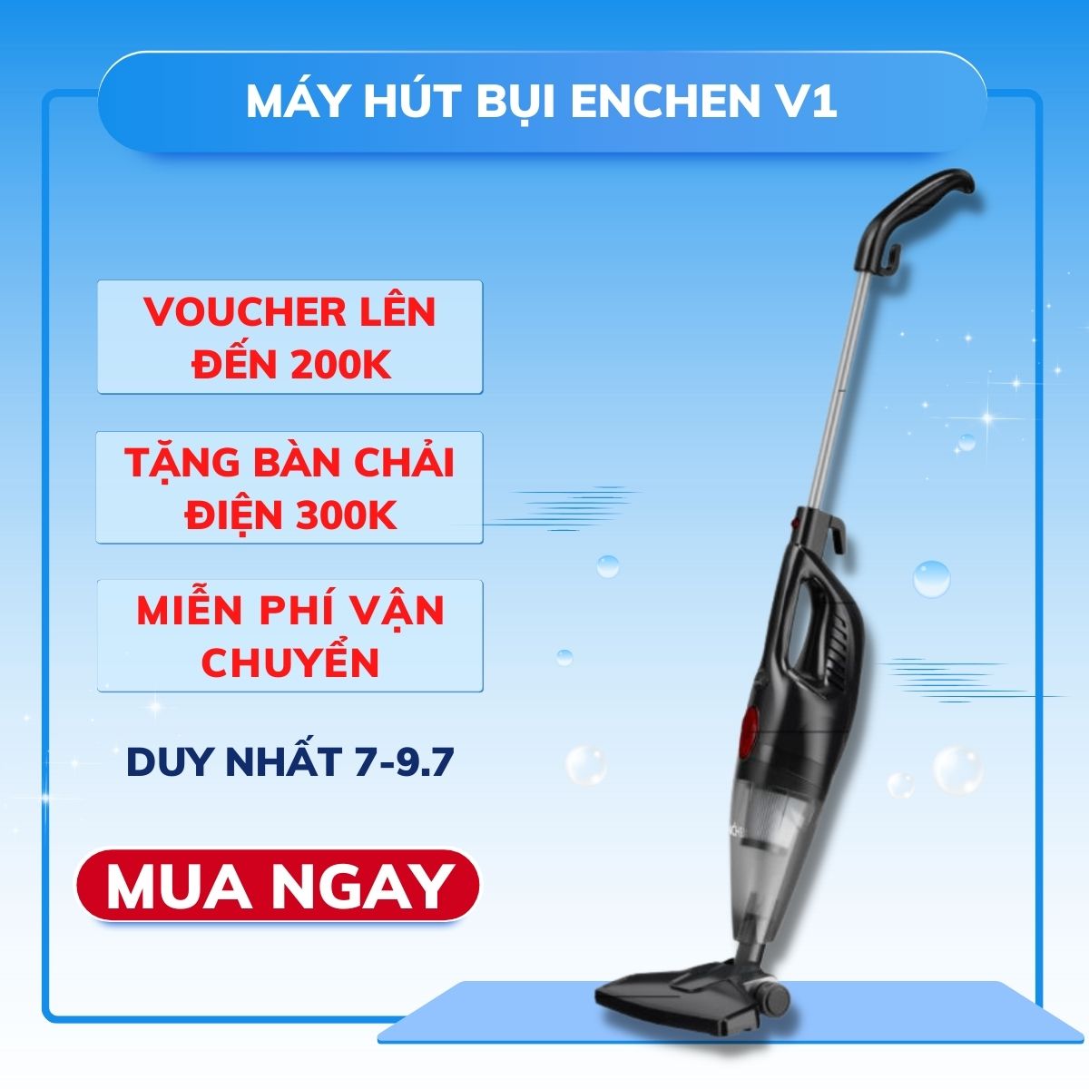 Máy hút bụi cầm tay Enchen V1 hút mạnh 650W với công nghệ Pro-cyclone, gọn nhẹ dễ sử dụng